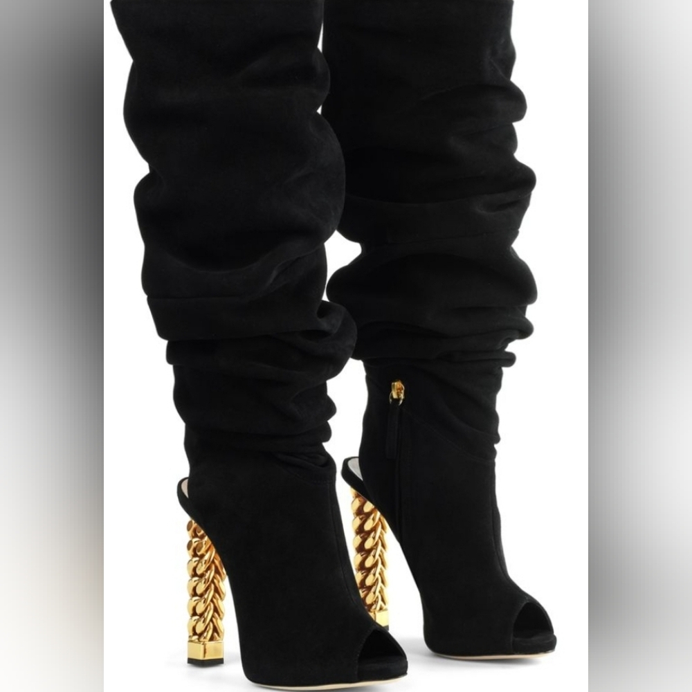 Giuseppe Zanotti Black and Gold Heeled Boots
